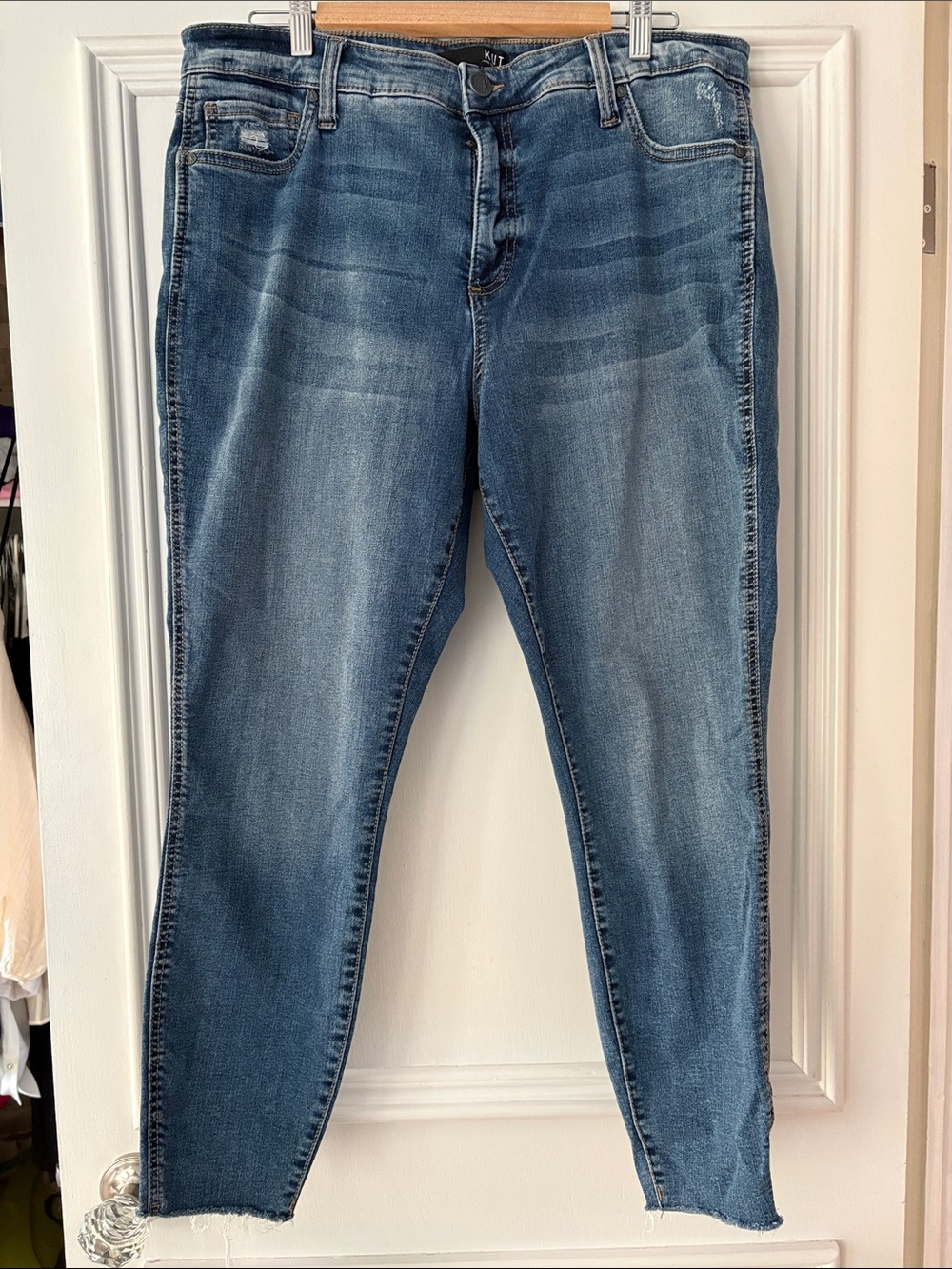 Kut from the Kloth “Donna” High-Rise Distressed Skinny Jeans